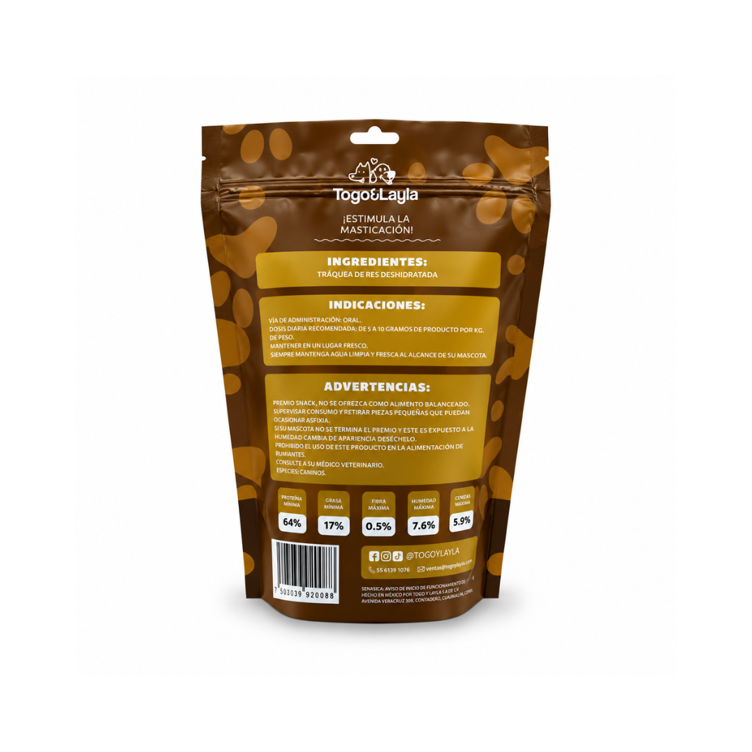Tráquea Chips de Res Deshidratada para Perros