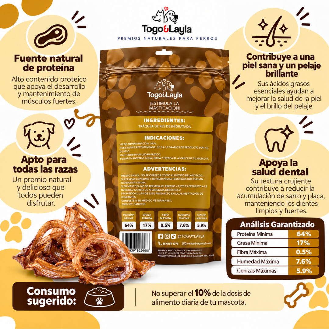 Tráquea Chips de Res Deshidratada para Perros