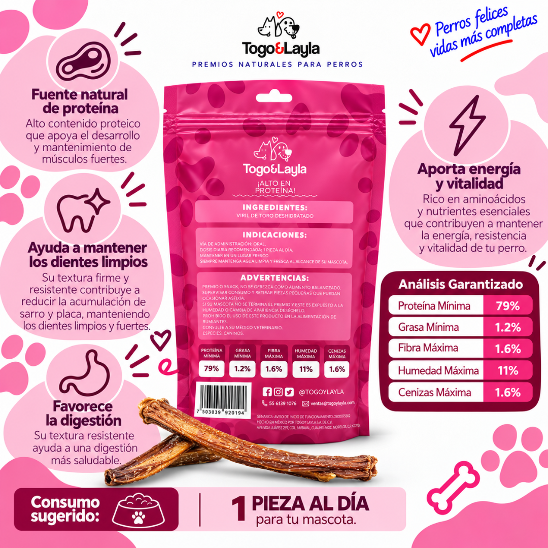 Paquete Nala de Viril de Toro, Tráquea de Res y Esófago de Res para Perros