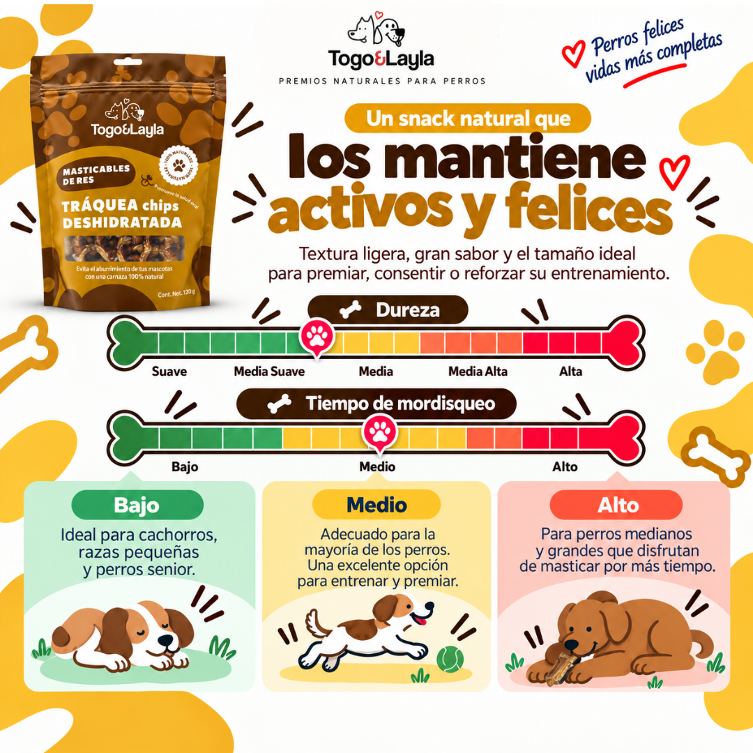 Tráquea Chips de Res Deshidratada para Perros